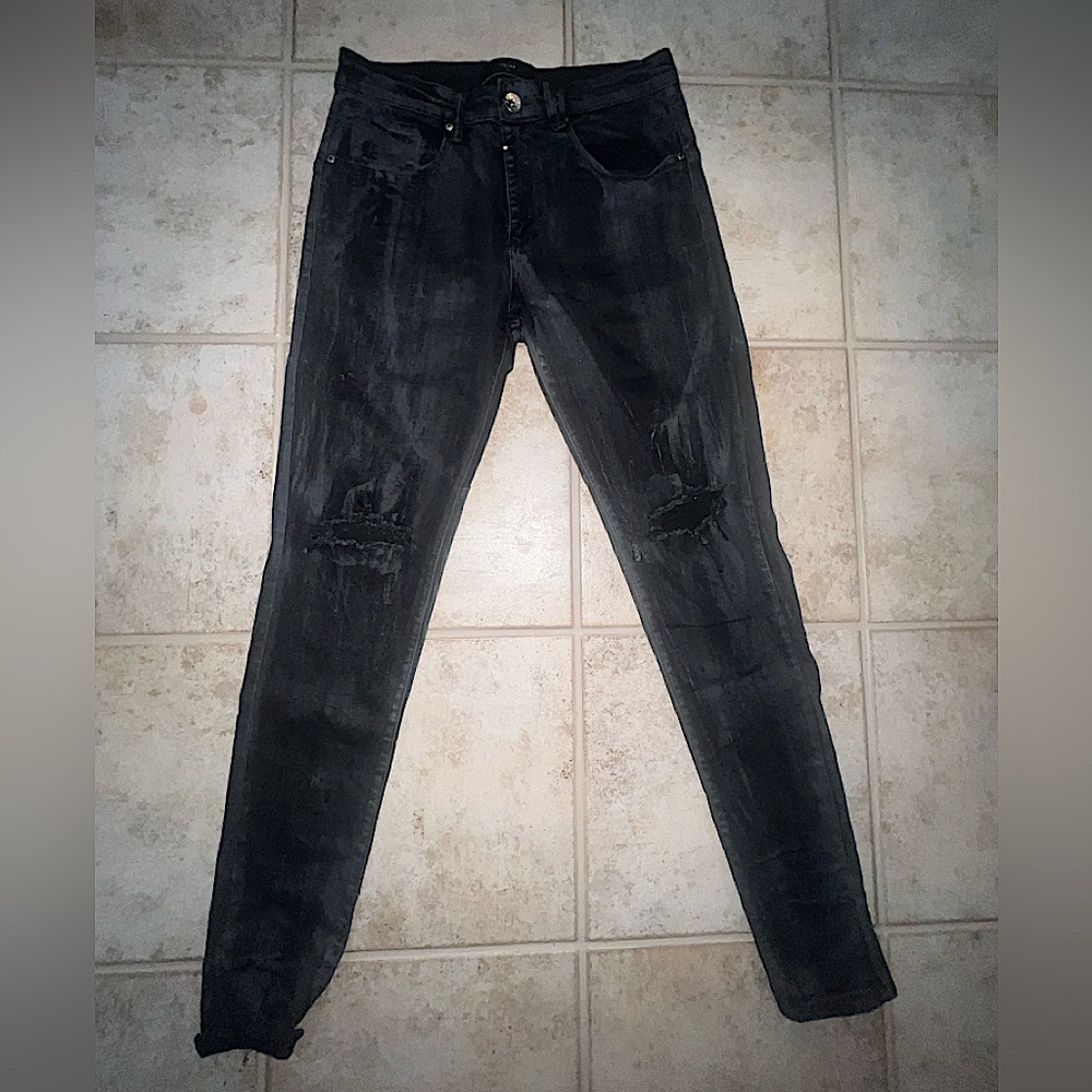 Kollar Vintage Wax Destroyed Black Rockstar Skinny Jeans Size 32